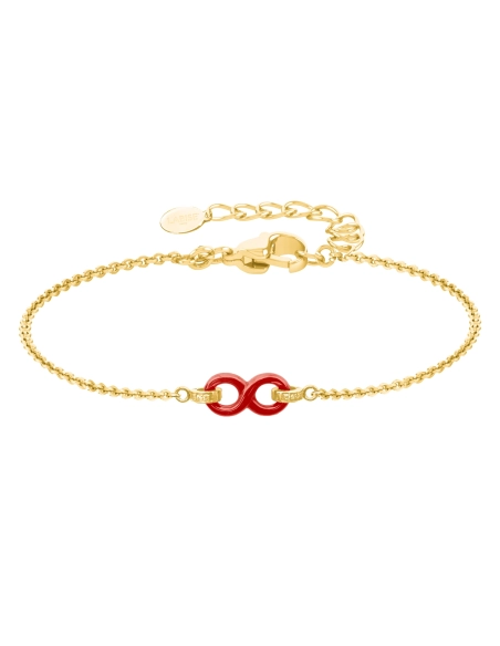 Bracelet acier - PVD doré - céramique rouge - zircons - infini 15x8mm - 15+5cm