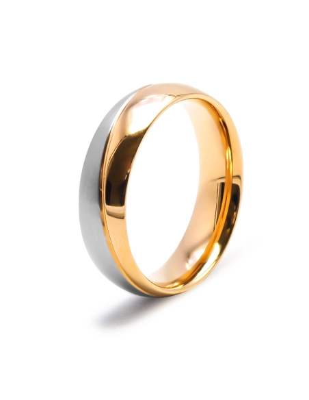 Bague en acier 2 tons - PVD doré - largeur 6mm