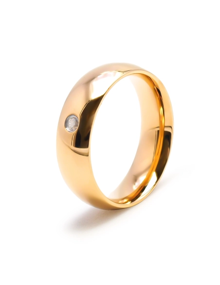 Anneau en acier PVD doré 6mm - zircon