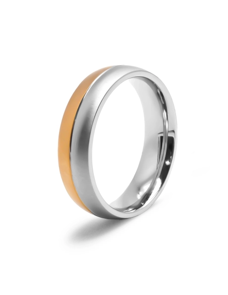 Bague en acier 2 tons - PVD doré - largeur 6mm