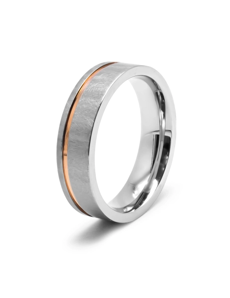 Bague en acier 2 tons - PVD rosé - largeur 6mm