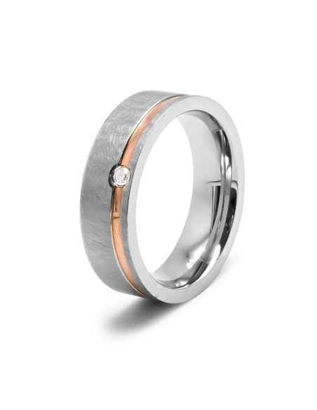 Bague en acier 2 tons - PVD rosé - largeur 6mm - zircon