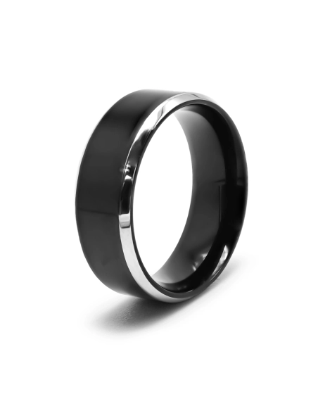 Bague en acier 2 tons - PVD noir - 6mm