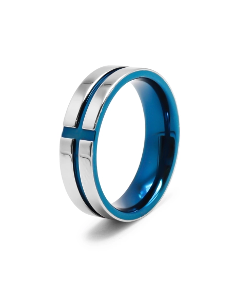 Bague en acier 2 tons - PVD bleu - 8mm
