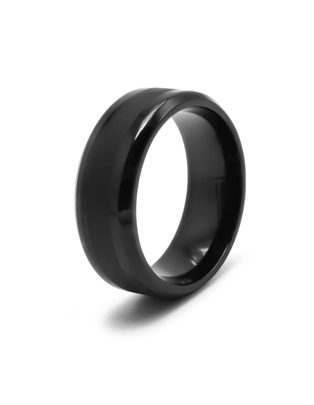 Bague en acier PVD noir - 8mm