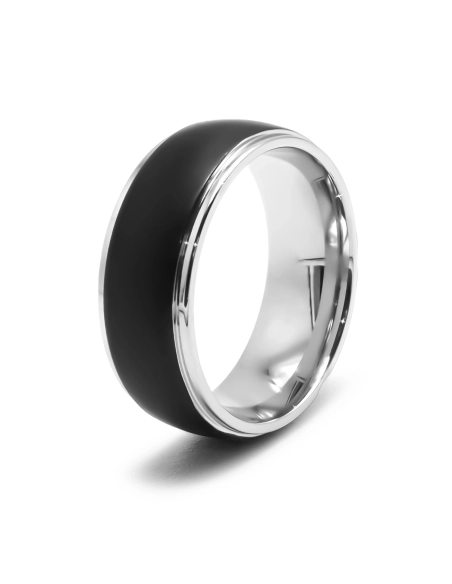 Bague en acier 2 tons - PVD noir - 8mm