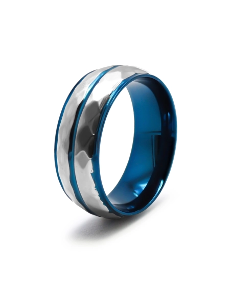 Bague en acier 2 tons - PVD bleu - 8mm