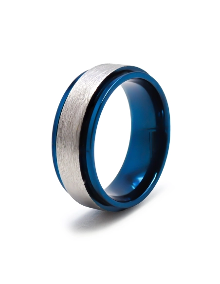 Bague en acier 2 tons - PVD bleu - 8mm