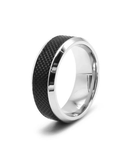 Bague en acier 2 tons - PVD noir - 8mm