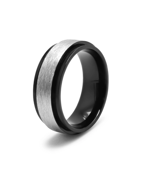 Bague en acier 2 tons - PVD noir - 8mm