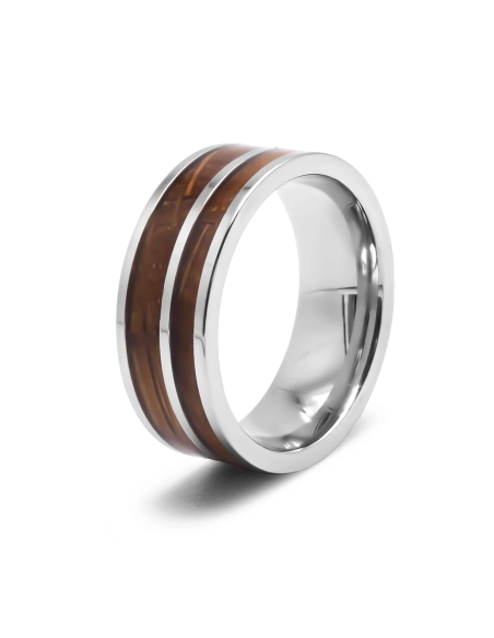 Bague en acier  - 8mm - bois