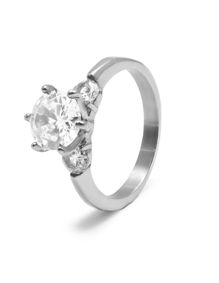 Bague en acier - zircons