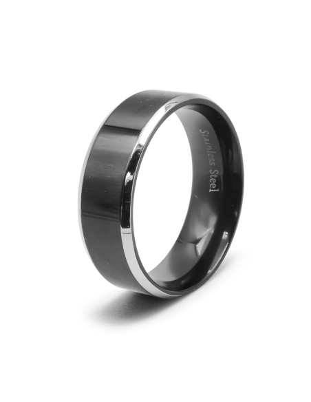 Bague en acier 2 tons - PVD noir - 8mm