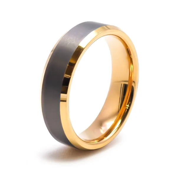 Bague tungstène - intérieur confort doré 18k - effet brossé - large...