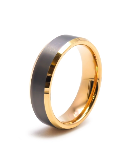 Bague tungstène - intérieur confort doré 18k - effet brossé - large...