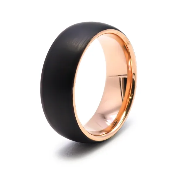 Bague tungstène - 2 tons - intérieur rosé - extérieur pvd noir fini...