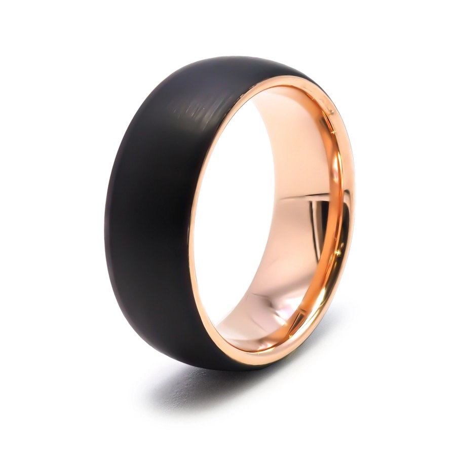 Bague tungstène - 2 tons - intérieur rosé - extérieur pvd noir fini...