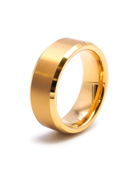 Bague tungstène - PVD Doré - finition brossée - côté biseauté - lar...