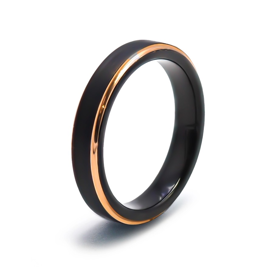 Bague Tungstène - 2 tons - pvd noir et rosé - bords biseautés - Toltek