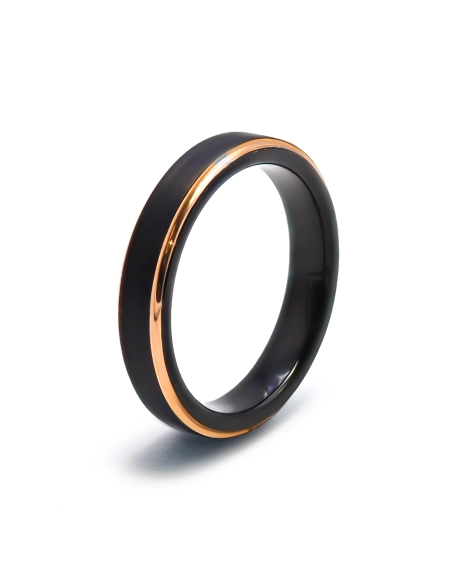 Bague Tungstène - 2 tons - pvd noir et rosé - bords biseautés - Toltek