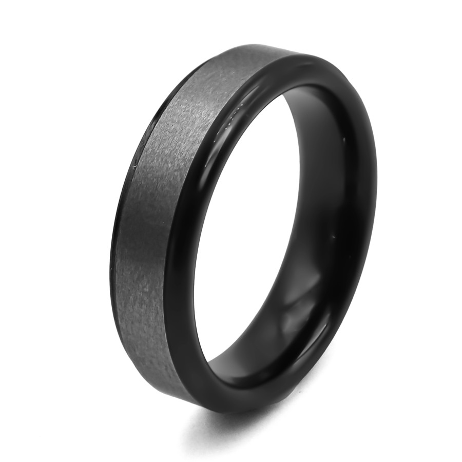 Bague tunsgtène - PVD noir - intérieur confort - finition couleur a...