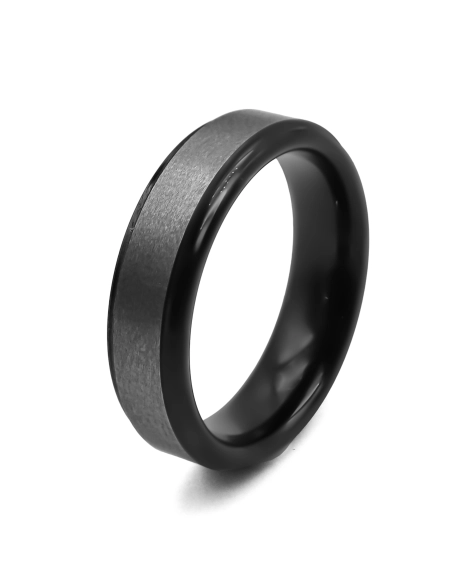 Bague tunsgtène - PVD noir - intérieur confort - finition couleur a...