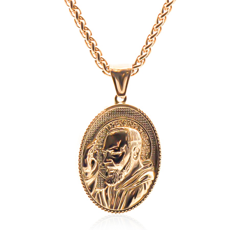 Collier en acier - doré - maille corde - pendentif 35x26x4mm - 45+1...