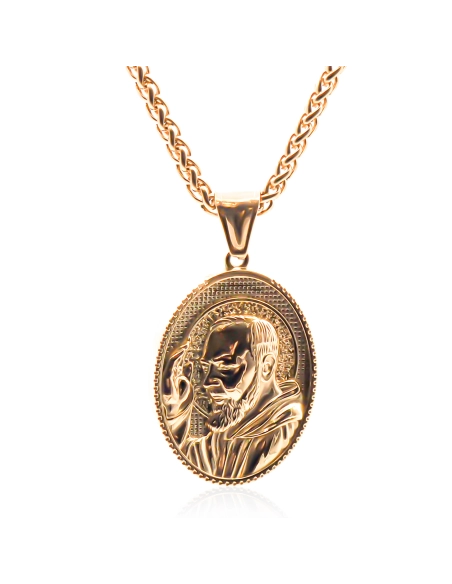 Collier en acier - doré - maille corde - pendentif 35x26x4mm - 45+1...