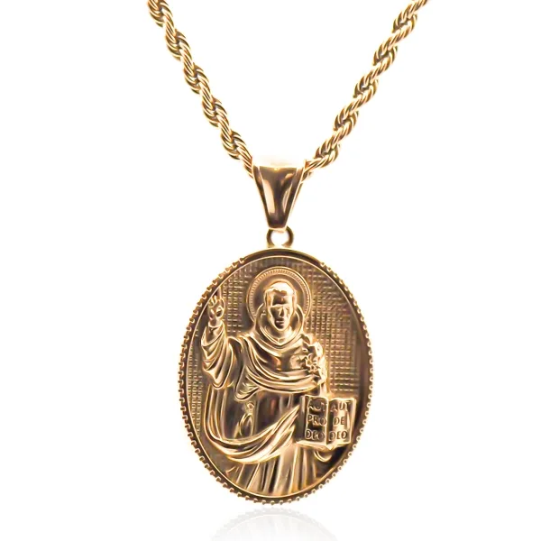 Collier en acier - doré - maille corde - pendentif 35x26x4mm - 45+1...