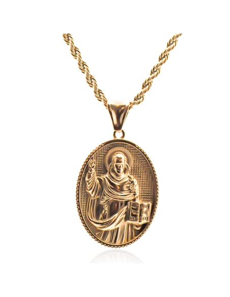 Collier en acier - doré - maille corde - pendentif 35x26x4mm - 45+1...