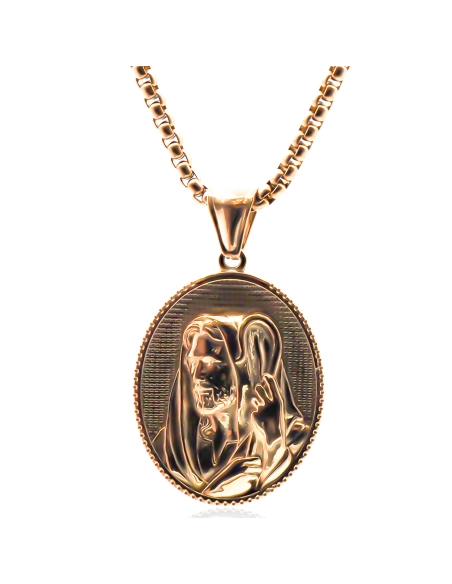 Collier en acier - doré - maille vénitienne - pendentif st jesus 35...