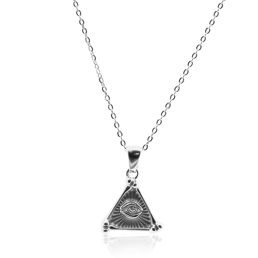 Collier en acier - couleur argent - maille forçat - pendentif trian...