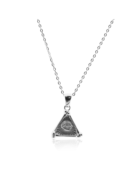Collier en acier - couleur argent - maille forçat - pendentif trian...