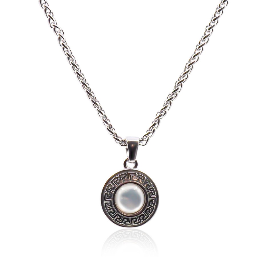 Collier en acier - couleur argent - maille palmier - pendentif 19x1...