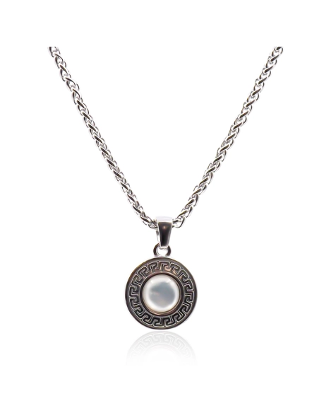 Collier en acier - couleur argent - maille palmier - pendentif 19x1...