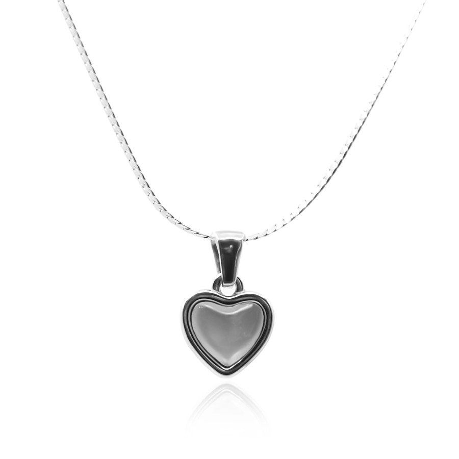 Collier en acier - couleur argent - maille serpent - pendentif coeu...