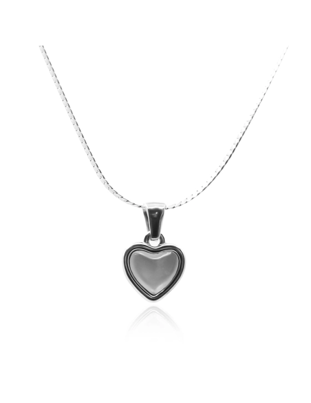 Collier en acier - couleur argent - maille serpent - pendentif coeu...