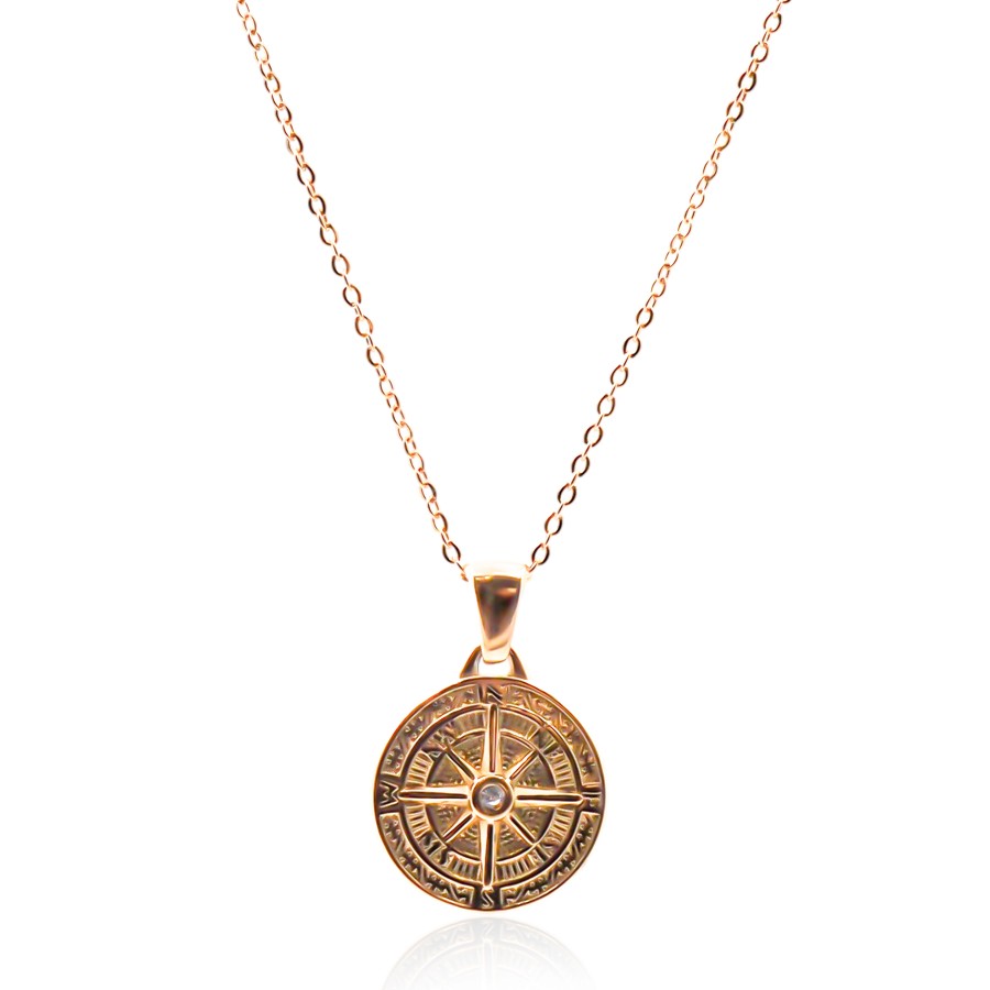 Collier en acier - doré - maille forçat - pendentif boussole 18x16x...