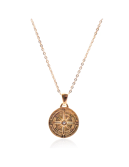 Collier en acier - doré - maille forçat - pendentif boussole 18x16x...
