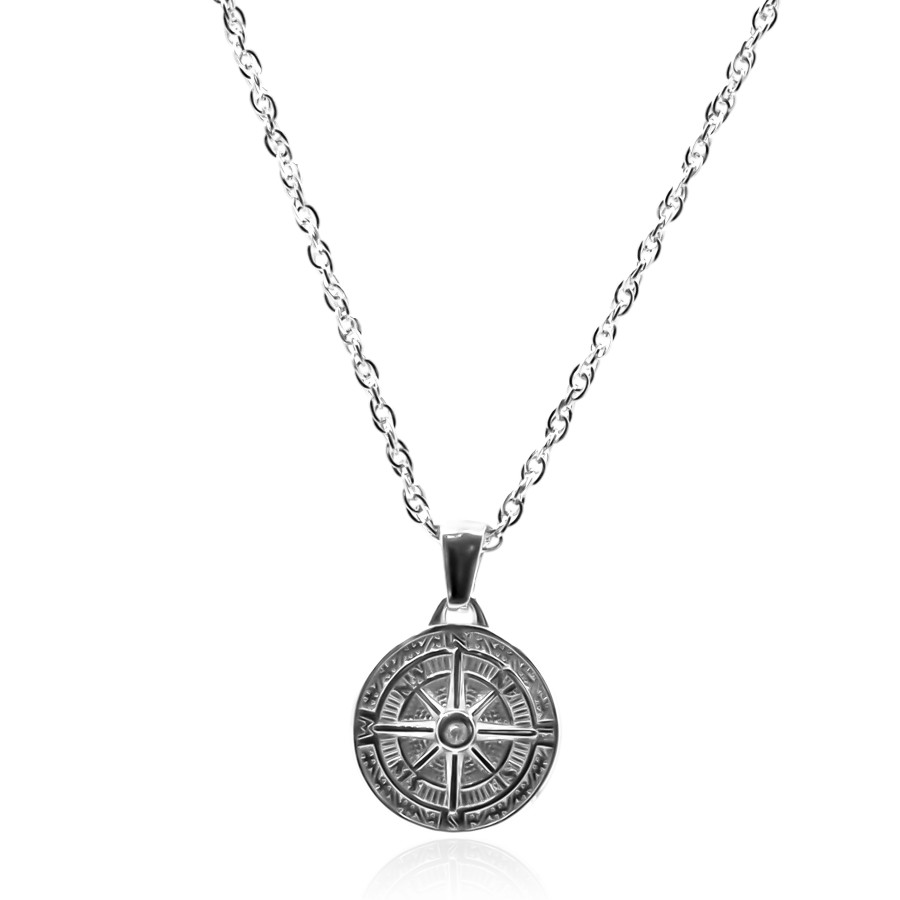 Collier en acier - couleur argent - maille palmier - pendentif bous...