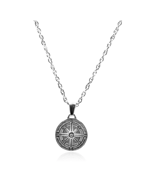 Collier en acier - couleur argent - maille palmier - pendentif bous...