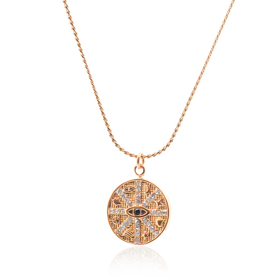 Collier en acier - doré - maille palmier - pendentif mauvais oeil 1...