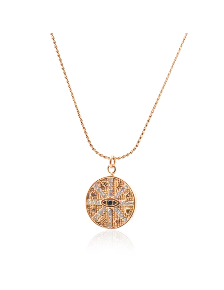 Collier en acier - doré - maille palmier - pendentif mauvais oeil 1...