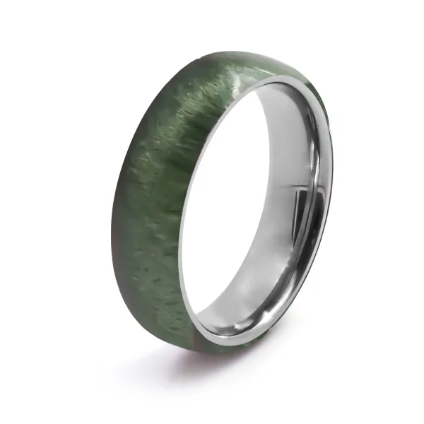 Bague en tungstène - bois teinté vert - largeur 6mm - Taille 58 à 7...