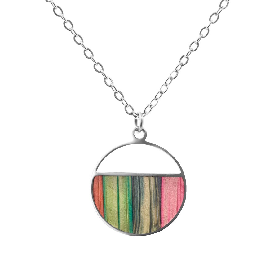 Collier acier - bois teinté multicolore clair - diamètre 22mm - 42+...