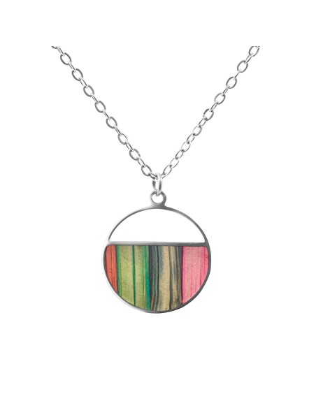 Collier acier - bois teinté multicolore clair - diamètre 22mm - 42+...