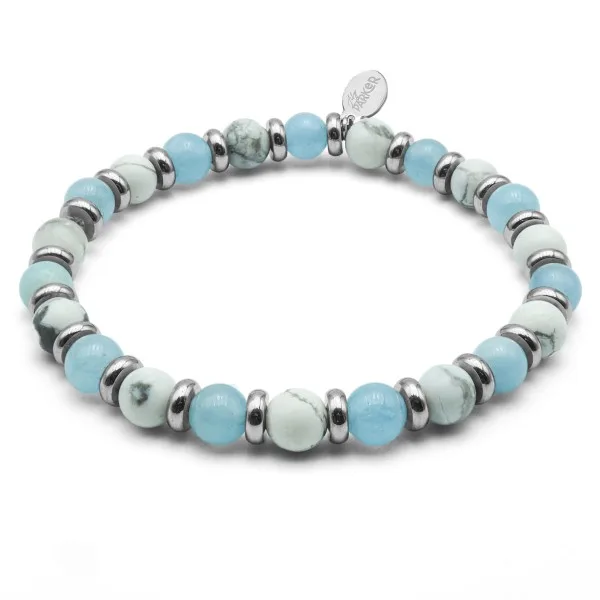 Bracelet lithothérapie "Zen Attitude" - Aigue Marine - Howlite Blan...