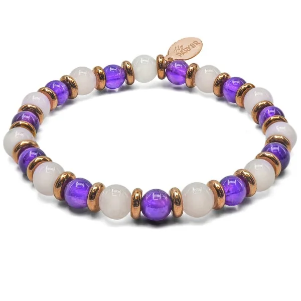Bracelet lithothérapie "Bonne Nuit" - Améthyste - Quartz Rose - 18-...