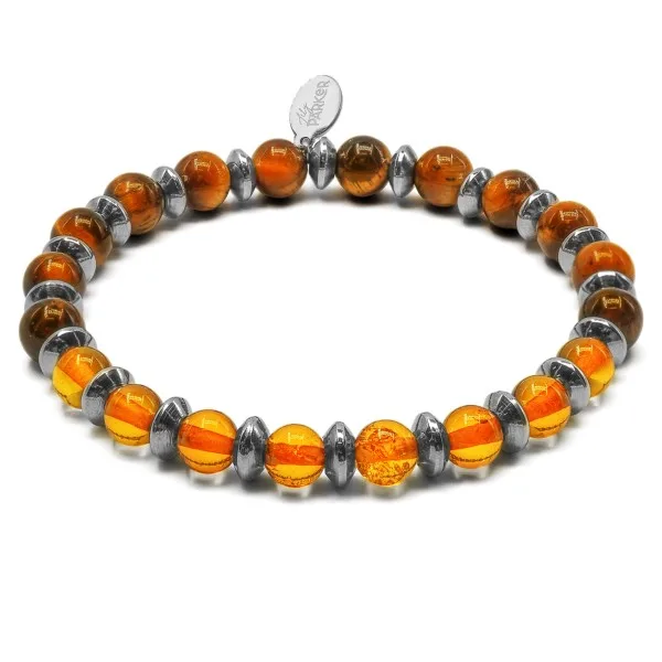 Bracelet lithothérapie "Gardien Protecteur" - Ambre - Oeil de Tigre...