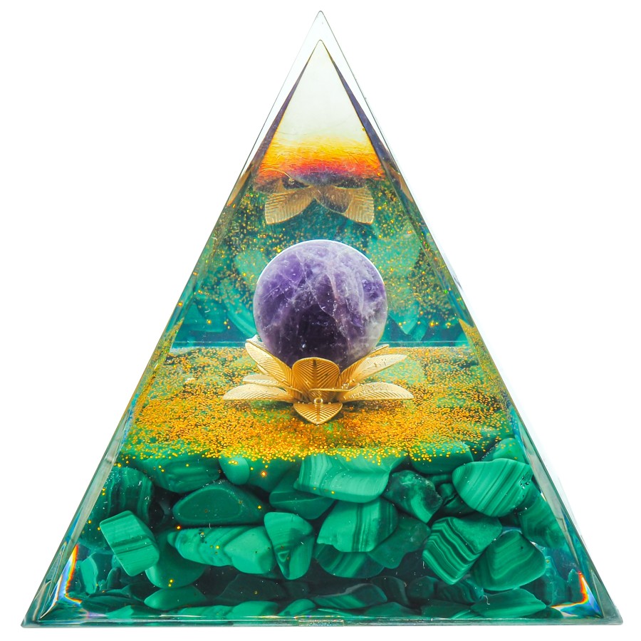Pyramide Orgonite de protection en résine et pierre naturelle - ame...